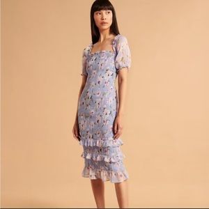 NWT Abercrombie & Fitch Light Blue Floral Smocked Midi Dress